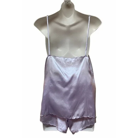 Vintage‎ 2 PC Pajamas Camisole & Shorts Shiny Silky Nylon Lace Detail Size L - Picture 2 of 6